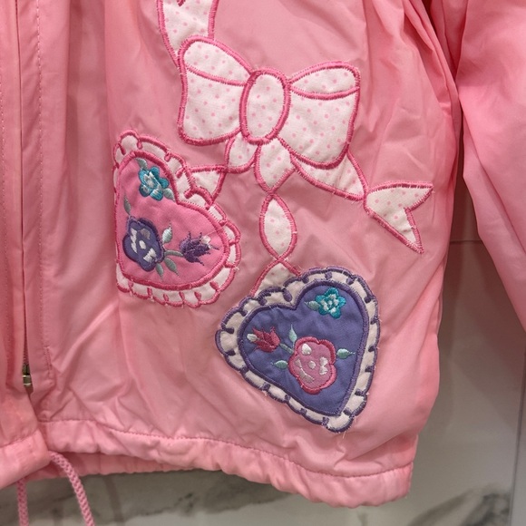 Vintage 80s Pink Climate Control Pink Jacket Heart Bow Design Hoodie - Picture 2 of 8